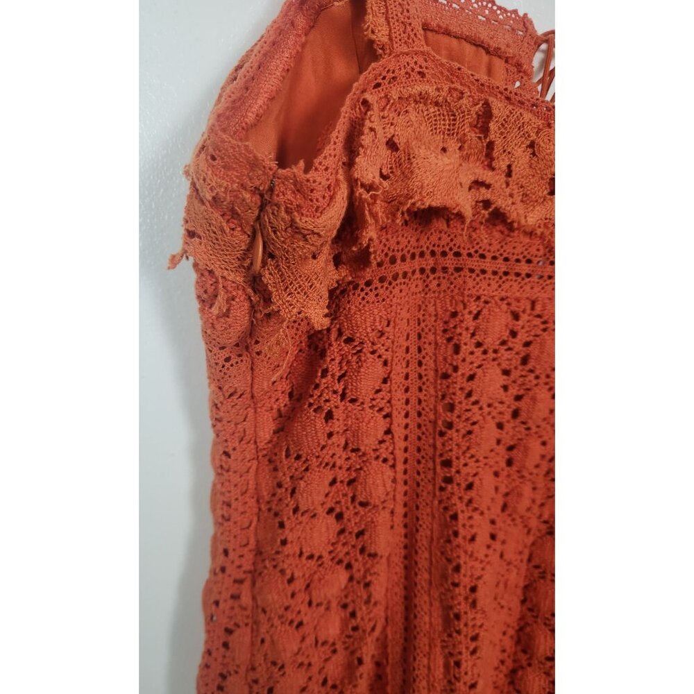 Free People Women's Sz. 8 Orange Crochet Cross My Heart Mini Dress - Picture 8 of 8